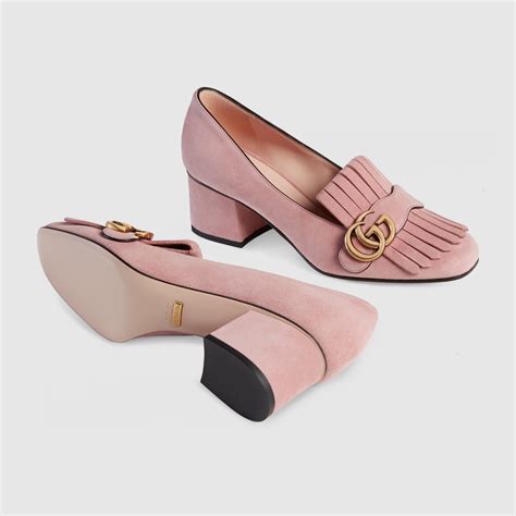 pink suede mid-heel pump gucci|Gucci Heels for Women .